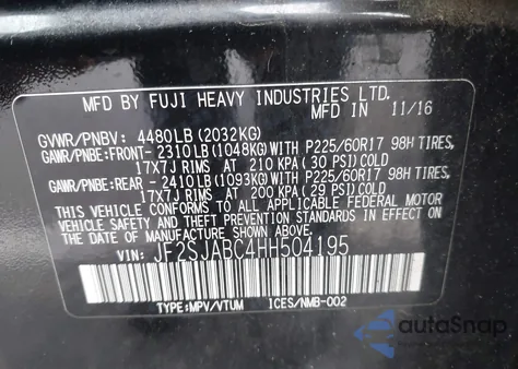 2017 Subaru Forester 2.5I z USA, uszkodzony, nr VIN JF2SJABC4HH504195